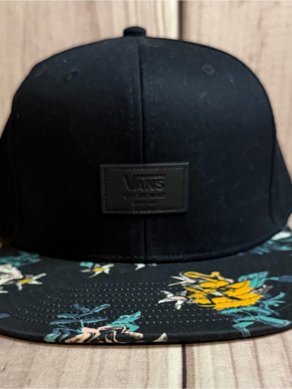 Vans Off The Wall Snapback Adjustable Hat Black With Floral Pattern Bill